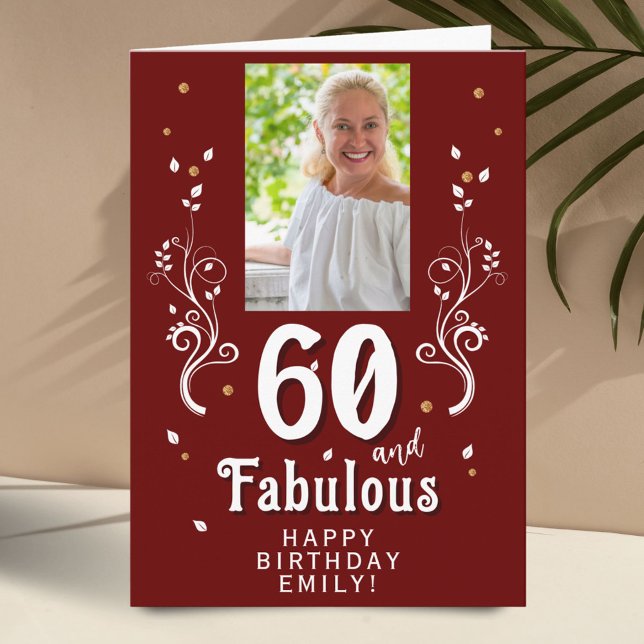 60 och Fabulous Foliage Red 60 Birthday Photo Kort (Skapare uppladdad)