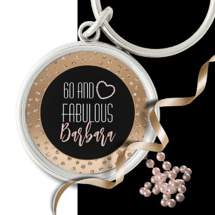 60 och Fabulous Girly Finare Guld Black Rosa Rund Silverfärgad Nyckelring