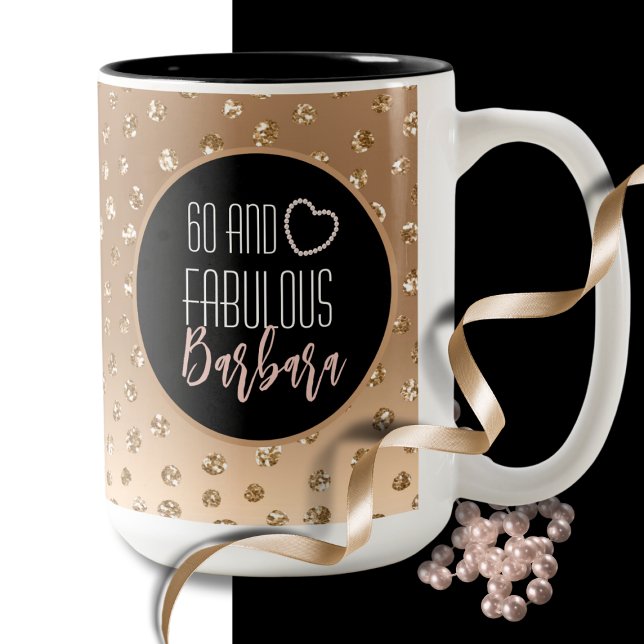 60 och Fabulous Glam Chic Guld Black  Rosa Två-Tonad Mugg (Skapare uppladdad)