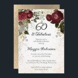 60 och Fabulous Glam Ro Blommigt Födelsedagsfest Inbjudningar<br><div class="desc">Elegant och mörk med rött och burguddigt blommigt ro med fröpärlor på en stänk sepia färgad ram med födelsedagsfest "60 och Fabulous"-utformning enligt Helgdag Hearts Designs.</div>