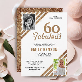 60 och Fabulous Guld Glitter 2 Foto 60:e födelseda Inbjudningar