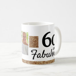 60 och Fabulous Guld Glitter 2 Foto 60:e födelseda Kaffemugg