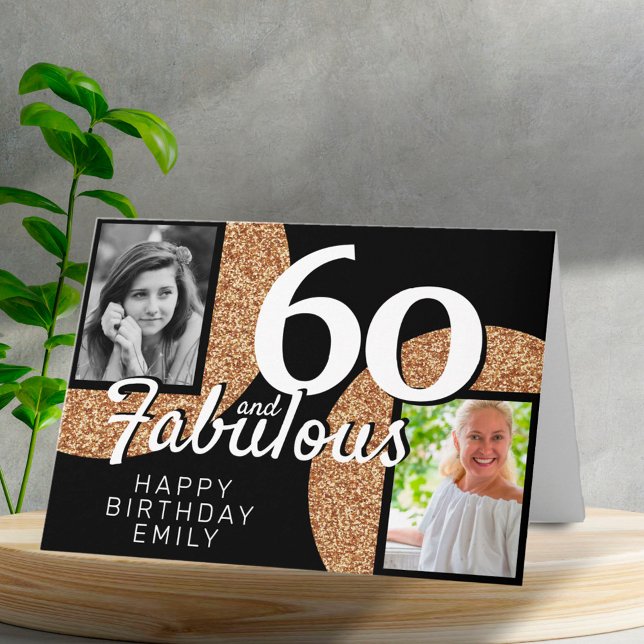 60 och Fabulous Guld Glitter 2 Foto 60:e födelseda Kort (Skapare uppladdad)