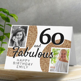 60 och Fabulous Guld Glitter 2 Foto 60:e födelseda Kort