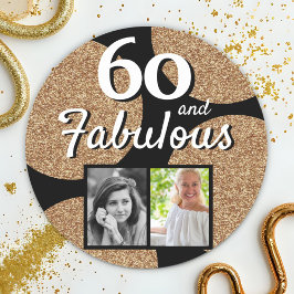 60 och Fabulous Guld Glitter 2 Foto 60:e födelseda Runt Klistermärke