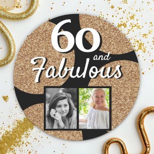 60 och Fabulous Guld Glitter 2 Foto 60:e födelseda Runt Klistermärke