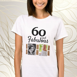 60 och Fabulous Guld Glitter 2 Foto 60:e födelseda T Shirt