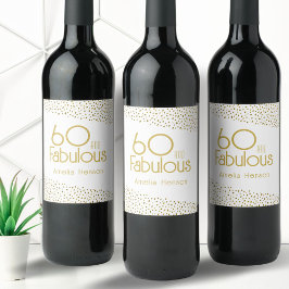 60 och Fabulous Guld Glitter 60:e födelsedagen Vinflaska Etikett