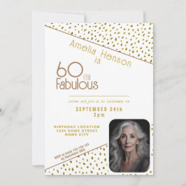 60 och Fabulous Guld Glitter Photo 60:e födelsedag Inbjudningar