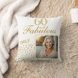 60 och Fabulous Guld Glitter Photo 60:e födelsedag Kudde