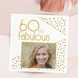 60 och Fabulous Guld Glitter Photo 60:e födelsedag Pappersservett