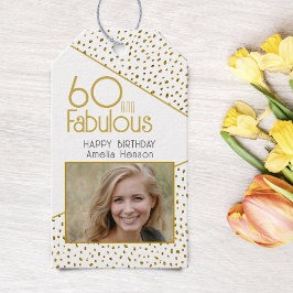 60 och Fabulous Guld Glitter Photo 60:e födelsedag Presentetikett