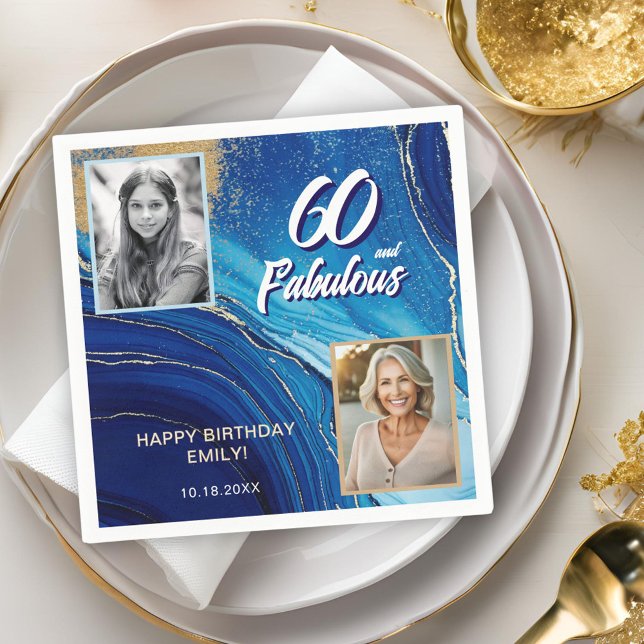 60 och Fabulous Marble Glitter 2 Photo Birthday Pappersservett (Skapare uppladdad)