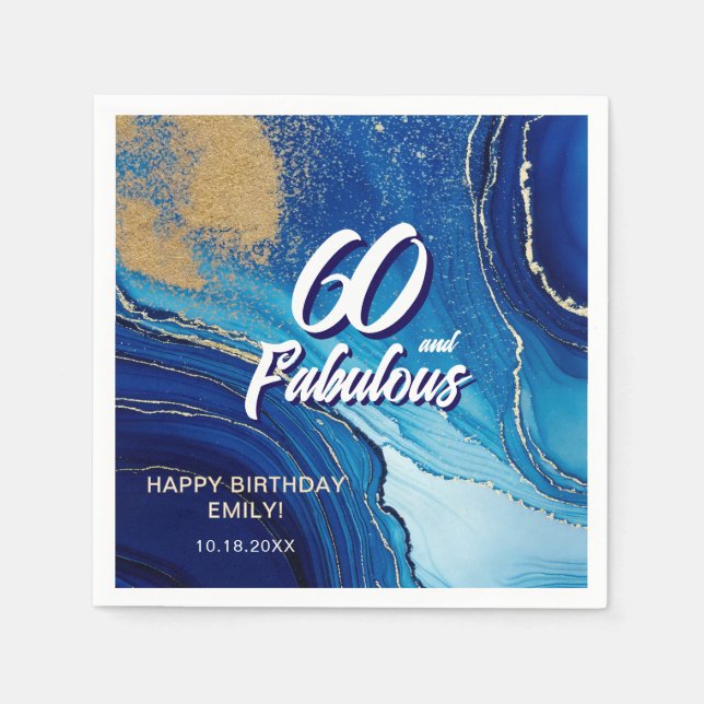 60 och Fabulous Marble Glitter Birthday Pappersservett (Framsidan)