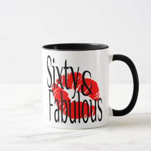 60 och Fabulous med Hett Red Läppar Mugg