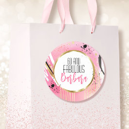 60 och Fabulous Modern Rosa Black Glam Guld Runt Klistermärke
