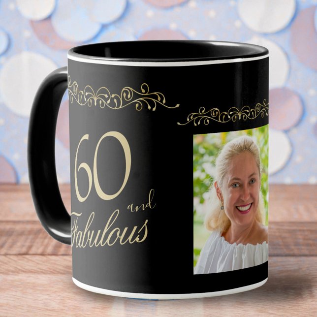 60 och Fabulous Ornament 60 Birthday Photo Mugg (Skapare uppladdad)