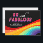 60 och Fabulous Rainbow Gnistra Födelsedagsfest Inbjudningar<br><div class="desc">Dazzla dina gäster med den här ljusa regnbågen 60 och Fabulous födelsedagsfest inbjudan. Rosa och lila fet typografi över en färgstark regnbåge med faux sparkles skapar ett häpnadsväckande utseende för din stora 60-årsjubileum. Med den moderna svarta bakgrunden gör verkligen att roligt färg-val dyker upp och framträder. Koordinera med matchande party-dekoration...</div>