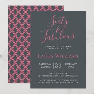 60 och Fabulous Rosa Black 60:e Födelsedagsfesten Inbjudningar