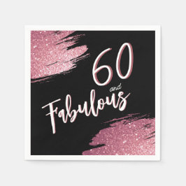 60 och Fabulous Rosa Glitter 60:e födelsedagen Pappersservett