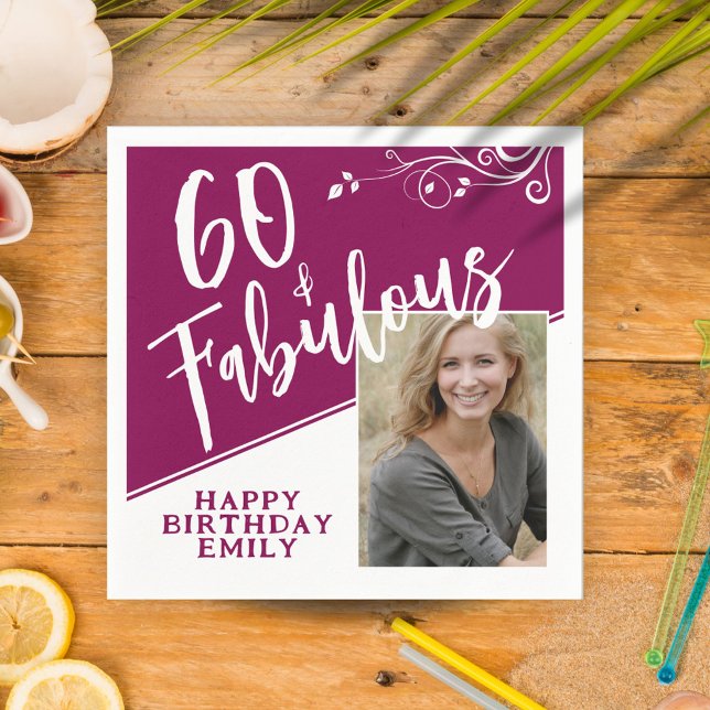 60 och Fabulous Script Photo Magenta 60:e födelsed Pappersservett (Skapare uppladdad)