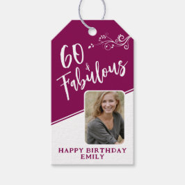 60 och Fabulous Script Photo Magenta 60:e födelsed Presentetikett