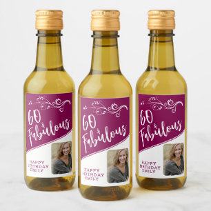 60 och Fabulous Script Photo Magenta 60:e födelsed Vinetikett