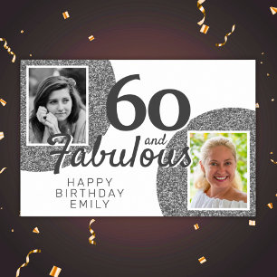 60 och Fabulous Silver Glitter 2 Photo Birthday Poster