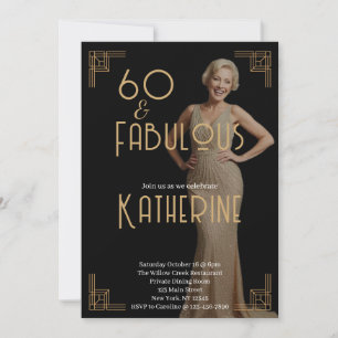 60 och fantastisk 60-årsfest Art Deco Foto Inbjudningar