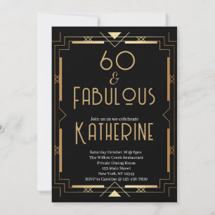 60 och fantastisk 60-årsfest Art Deco Inbjudningar