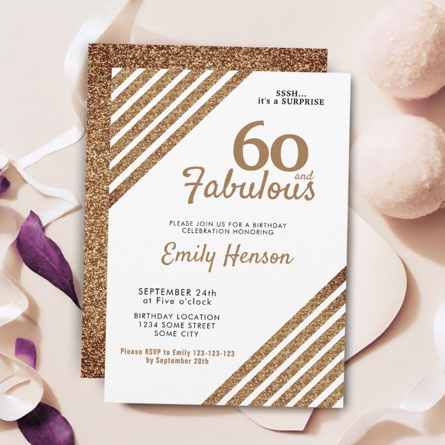 60 och fantastisk elegant guldglitter 60-årsdag inbjudningar (Skapare uppladdad)