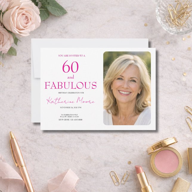 60 och fantastisk  Foto Rosa 60-årsfest Inbjudningar (Skapare uppladdad)
