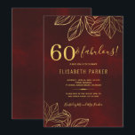 60 och fantastisk guld-elegant 60:e födelsedagsfes inbjudningar<br><div class="desc">Vintagen för lyxfri elegant inspirerade 60:e födelsedagsfest inbjudan-mallen med löv foliage och ett typografiskt skript i snyggt guld på en mörk röd burgundisk antik bakgrund i nöd. — inbjudan lämpar sig för alla födelsedagsfester av årstidsdelstenar - 30, 40, 50, 60, 70, 80, 90, 100 - eller andra årsdagar för firande....</div>
