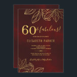 60 och fantastisk guld-elegant 60:e födelsedagsfes inbjudningar<br><div class="desc">Vintagen för lyxfri elegant inspirerade 60:e födelsedagsfest inbjudan-mallen med löv foliage och ett typografiskt skript i snyggt guld på en mörk röd burgundisk antik bakgrund i nöd. — inbjudan lämpar sig för alla födelsedagsfester av årstidsdelstenar - 30, 40, 50, 60, 70, 80, 90, 100 - eller andra årsdagar för firande....</div>