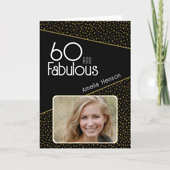 60 och fantastisk guld glitter foto 60-årsdag kort (Framsida)