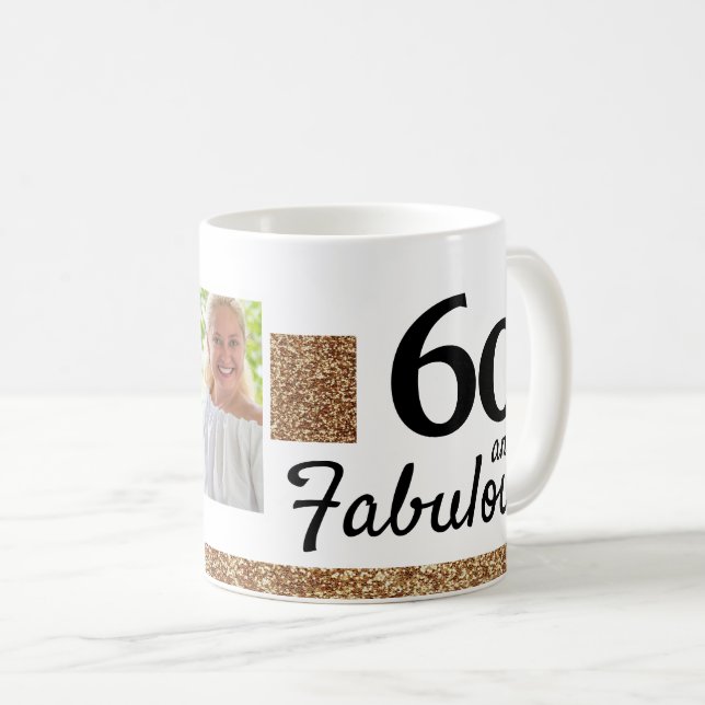 60 och fantastisk guldglitter 2 foto 60-årsdag kaffemugg (Framsida höger)