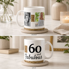 60 och fantastisk guldglitter 2 foto 60-årsdag kaffemugg