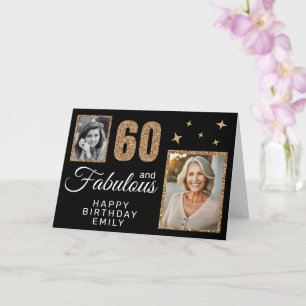60 och fantastisk guldglitter 2 foto 60-årsdag kort