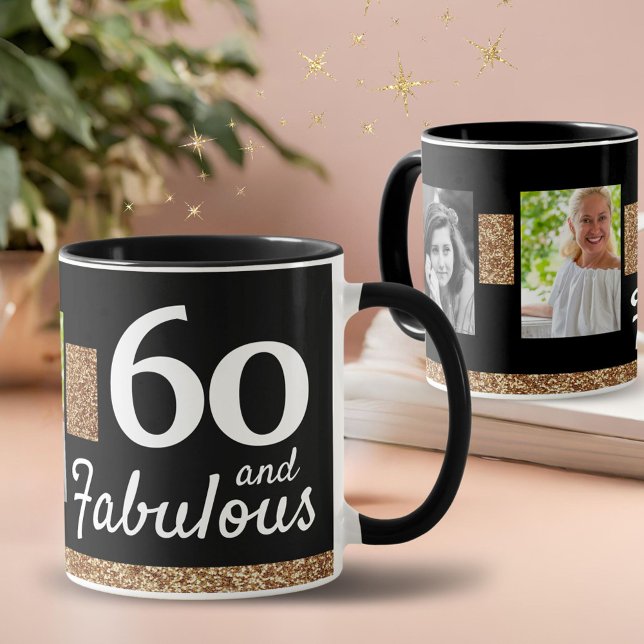 60 och fantastisk guldglitter 2 foto 60-årsdag mugg (Skapare uppladdad)