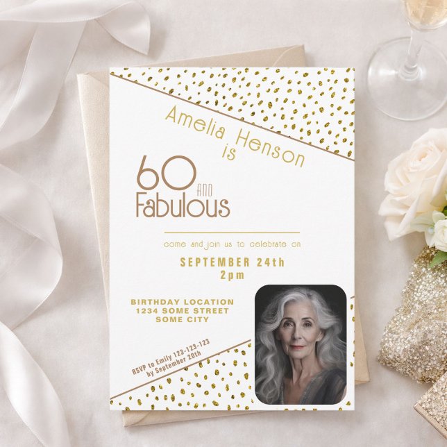 60 och fantastisk guldglitter Foto 60-årsdag Inbjudningar (Skapare uppladdad)