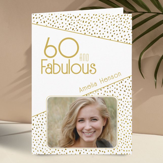 60 och fantastisk guldglitter Foto 60-årsdag Kort (Skapare uppladdad)