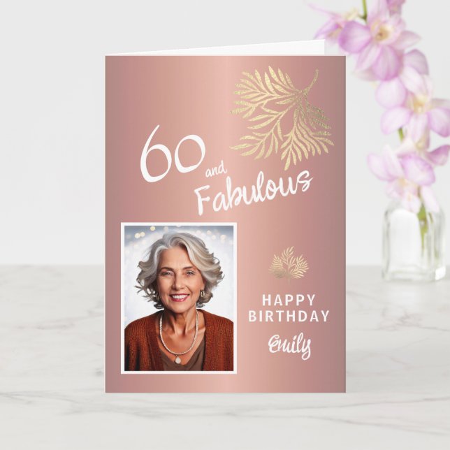 60 och fantastisk lövverk 60-års födelsedagsfoto kort (Orkide)