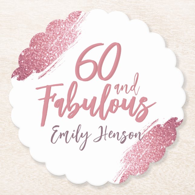 60 och fantastisk rosa glitter 60-årsdag underlägg papper (Framsida)