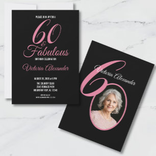 60 och fantastisk rosa svart foto 60-årsdag inbjudningar