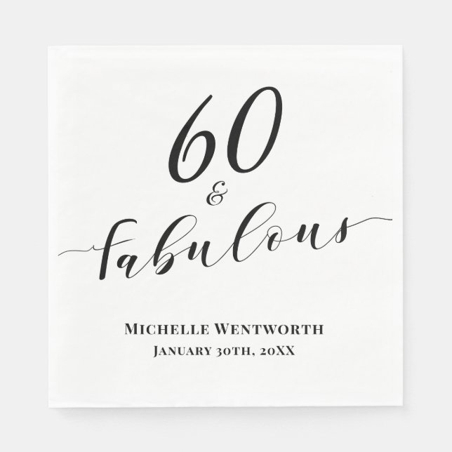 60 och fantastisk sextioårsdag Elegant skrift Pappersservett (Framsidan)