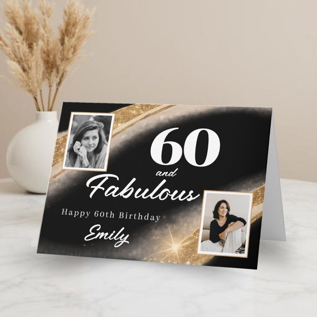 60 och fantastisk svart guld foto 60-årsdag kort (Skapare uppladdad)