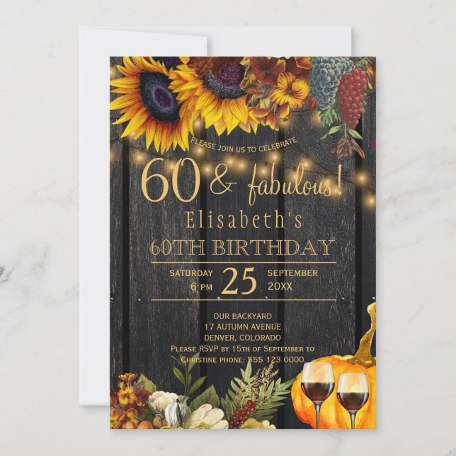 60 och fantastiska år rustika blommor höst födelse inbjudningar (Framsida)