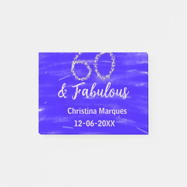 60 och fantastiska födelsedagsblått silver lägger  post-it block (Framsida)