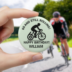 60 och fortfarande rullar Cyklist 60-årsdag Cykelå Knapp