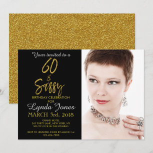 60 och inbjudan till Sassy Gold Foil Birthday
